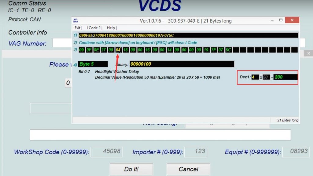 How to use VCDS delay Headlight Washer for VW Golf MK5