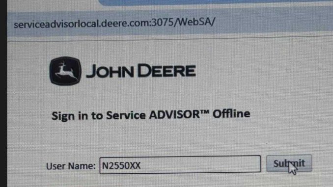 John Deere Service Advisor Can’t Log in with User name N2550XX