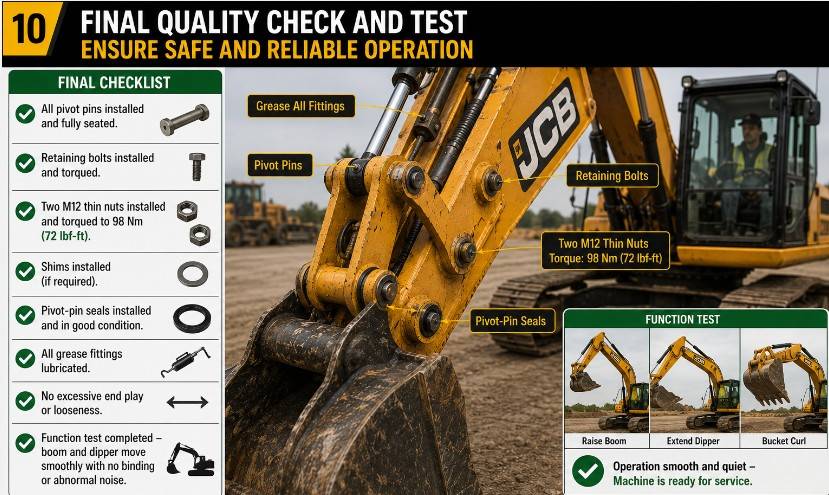Safely checking a JCB hydraulic fitting for leaks using cardboard