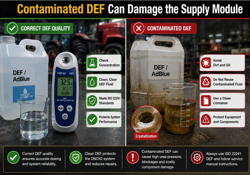 Checking DEF quality and contamination during AGCO urea pressure diagnosis