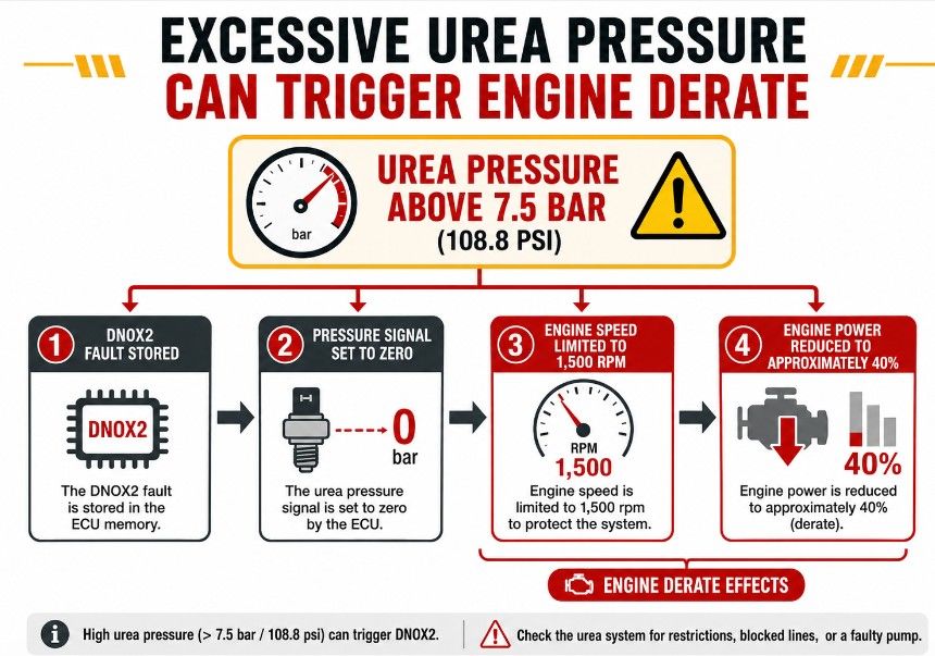 AGCO DNOX2 excessive urea pressure causing engine speed and power derate