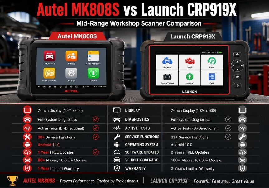 Autel MK808S compared with Launch CRP919X diagnostic scanner