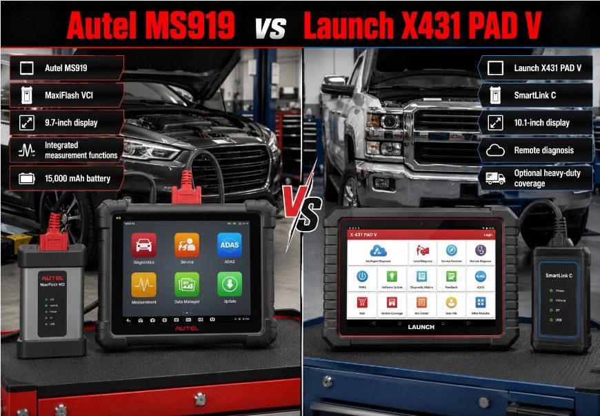 Comparison of Autel MS919 and Launch X431 PAD V professional diagnostic tools
