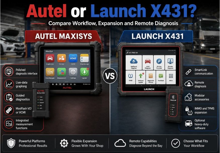 Autel MaxiSys and Launch X431 platform features compared side by side