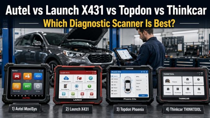 Comparison of Autel Launch X431 Topdon and Thinkcar professional diagnostic scanners
