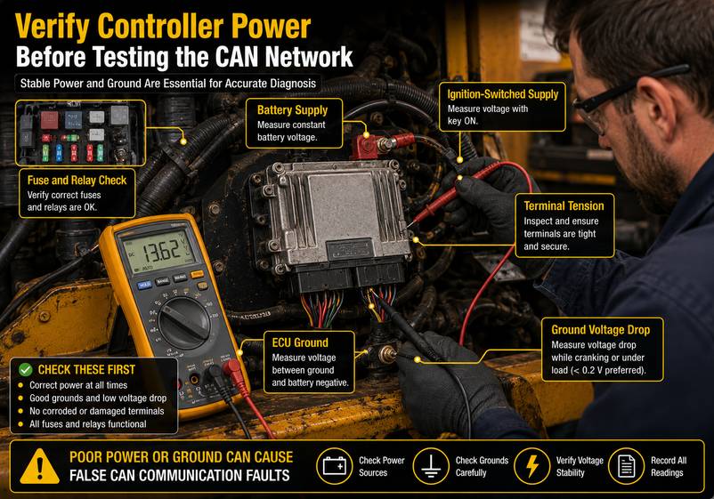 Testing power and ground circuits at the controller transmitting the Deutz DEC-V1 message