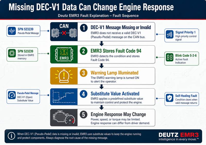 Deutz DEC-V1 CAN communication fault causing warning lamp and substitute-value operation