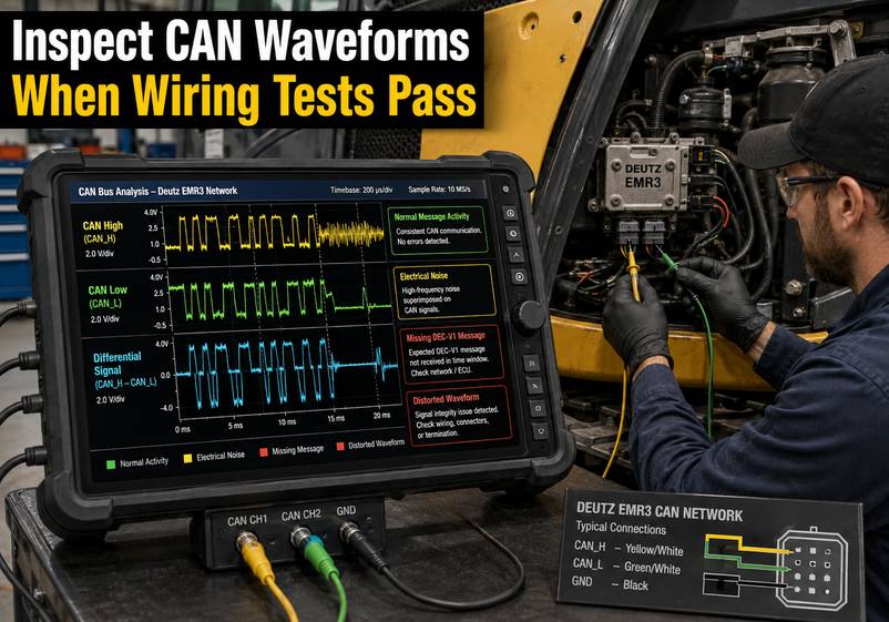 Testing Deutz EMR3 CAN High and CAN Low waveforms with an oscilloscope
