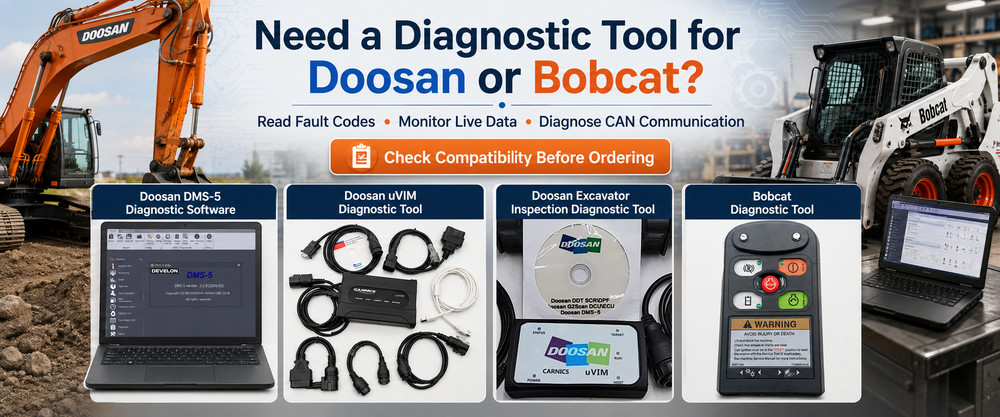 Doosan DMS-5 uVIM and Bobcat diagnostic tools for construction equipment troubleshooting