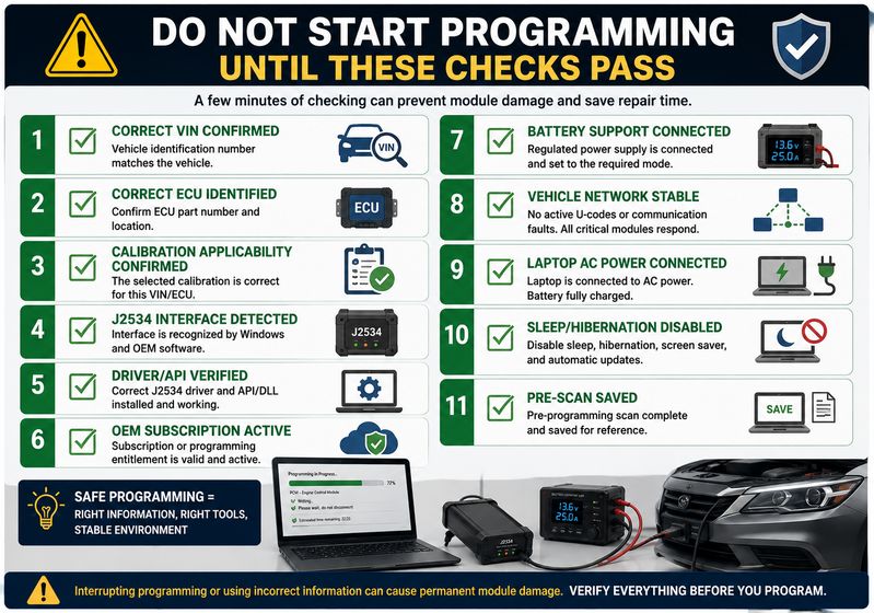 2534 ECU programming safety checklist before starting an OEM flash procedure