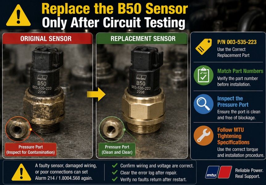 Replacing the MTU B50 crankcase pressure sensor with part number 003-535-223