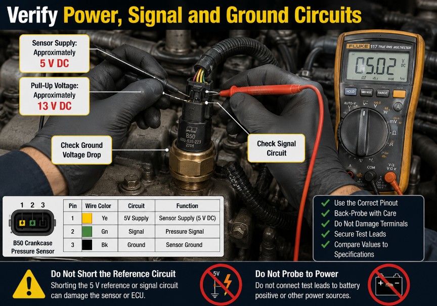 Measuring MTU B50 crankcase pressure sensor supply and pull-up voltage