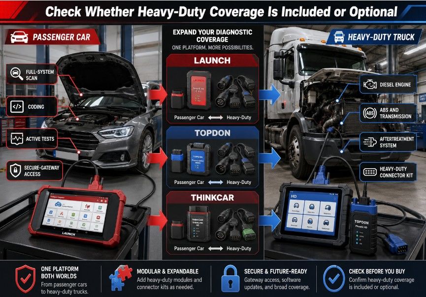 Diagnostic scanner expansion from passenger vehicles to heavy-duty truck systems