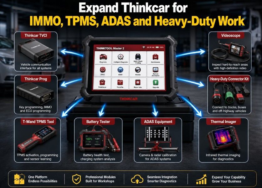 Thinkcar THINKTOOL diagnostic platform with optional TPMS IMMO ADAS and heavy-duty modules