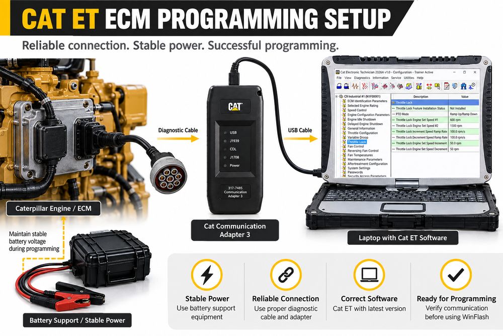 Caterpillar ECM no communication troubleshooting for power ground and J1939 data link