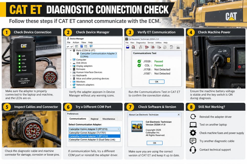 Caterpillar ECM replacement programming and configuration workflow with CAT ET