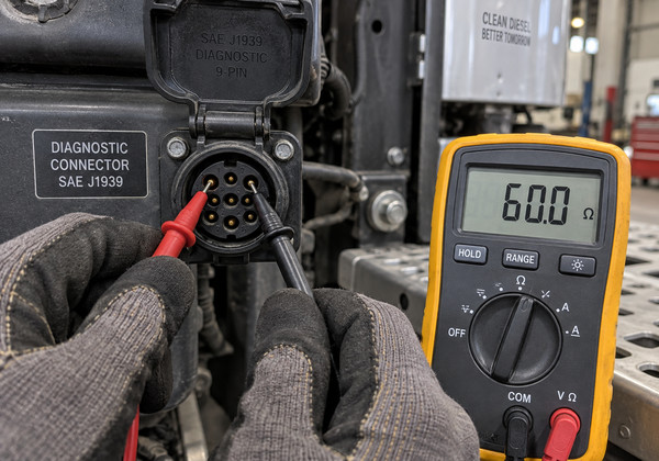 Testing J1939 CAN bus resistance for approximately 60 ohms with a multimeter