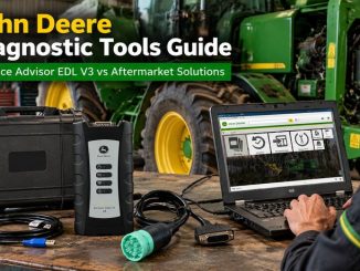 John Deere diagnostic tool setup with laptop and EDL interface for equipment troubleshooting