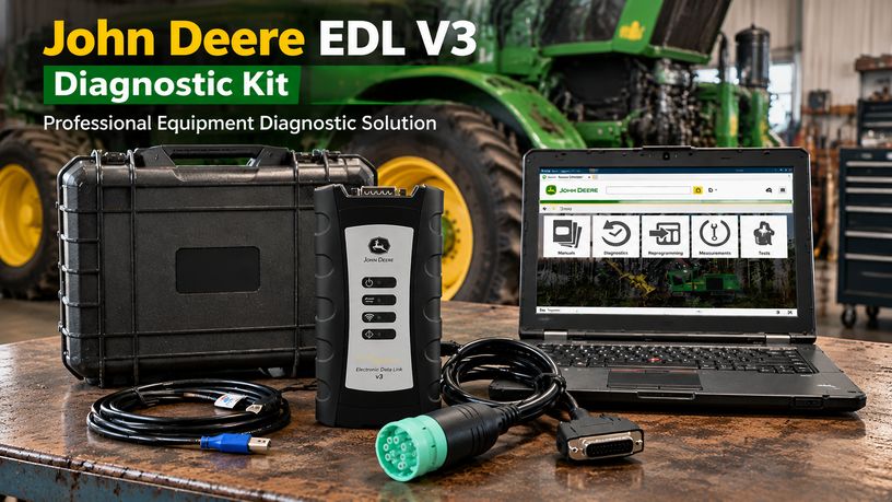 John Deere EDL V3 diagnostic adapter kit with laptop and cables