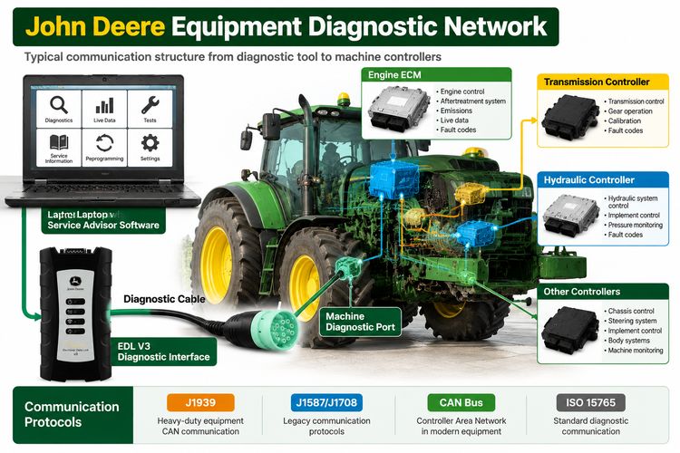 John Deere equipment CAN J1939 diagnostic network diagram