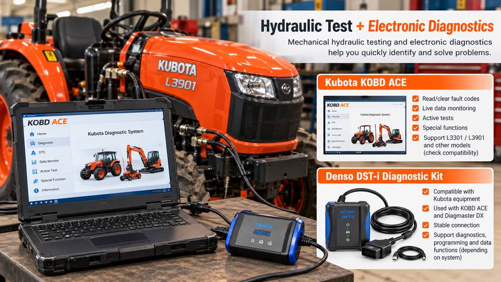 Kubota KOBD ACE and DST-i electronic diagnostic setup for Kubota equipment