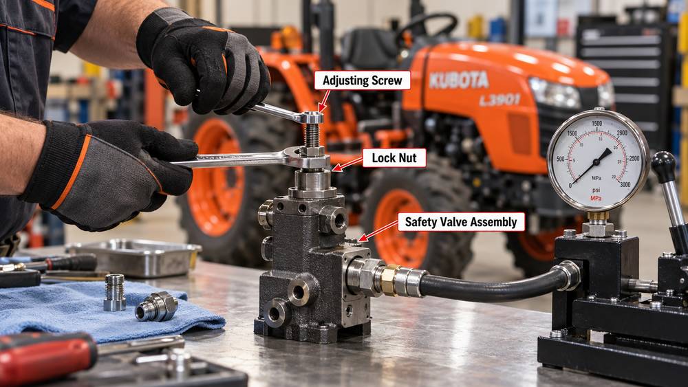 Kubota L3301 L3901 safety valve components adjusting screw lock nut spring seat ball housing